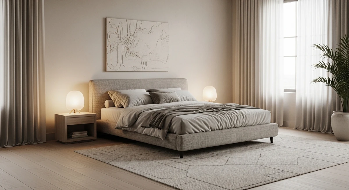 Decoração que é a cara de Capricórnio: quarto minimalista sofisticado por Imagem gerada por IA