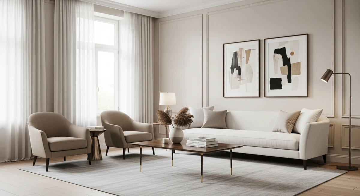 Decoração que é a cara de Capricórnio: sala com design clássico e moderno por Imagem gerada por IA