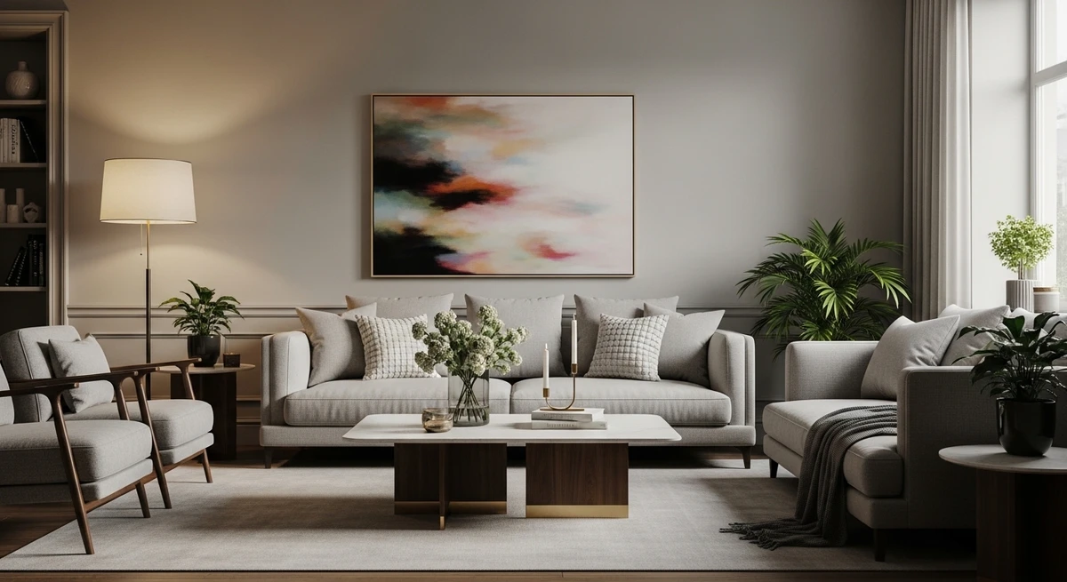 Decoração que é a cara de Capricórnio: sala com iluminação indireta e clima sofisticado por Imagem gerada por IA