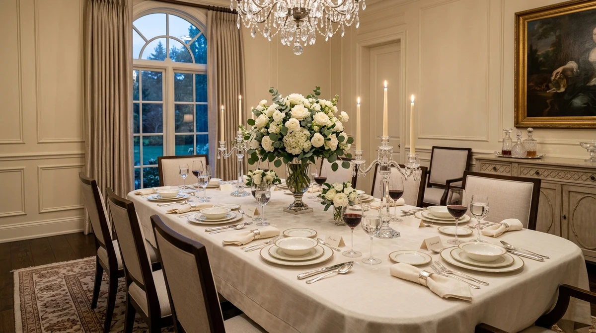 Decoração que é a cara de Capricórnio: sala de jantar formal e elegante por Imagem gerada por IA