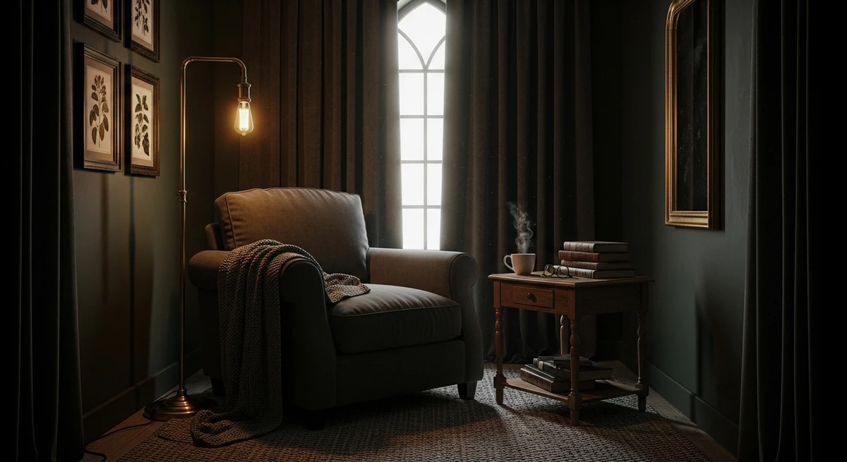 Decoração que é a cara de Escorpião: cantinho secreto de leitura por Imagem gerada por IA