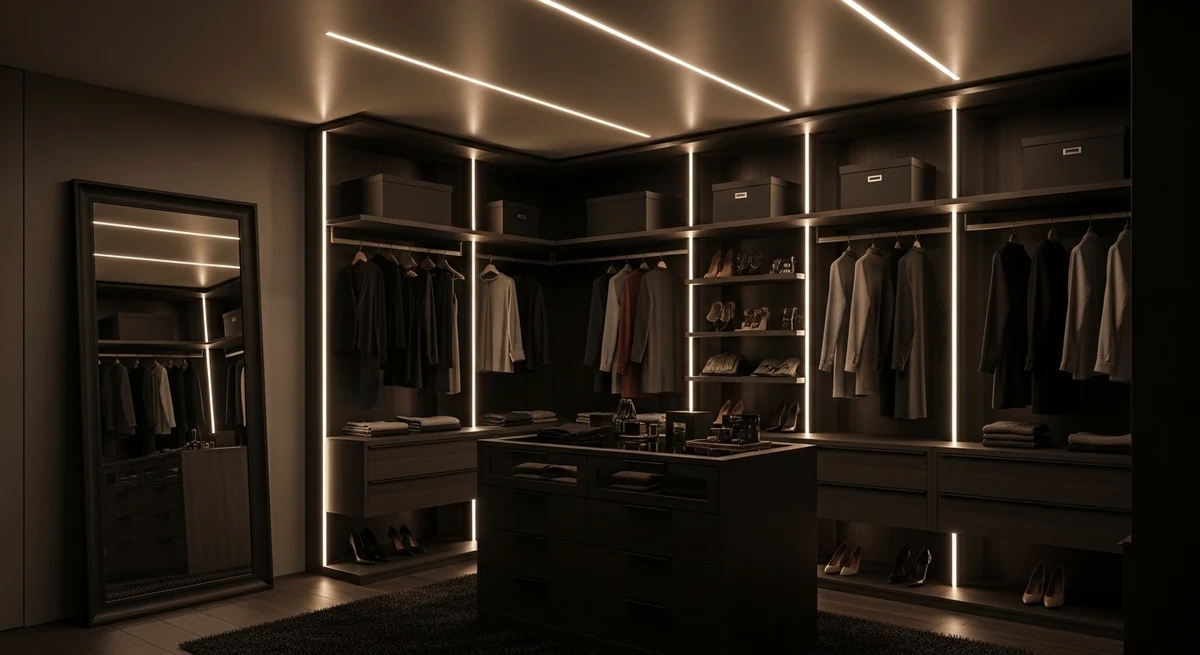 Decoração que é a cara de Escorpião: closet sofisticado e minimalista por Imagem gerada por IA
