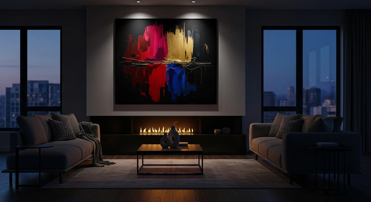 Decoração que é a cara de Escorpião: sala com arte intensa e impactante por Imagem gerada por IA