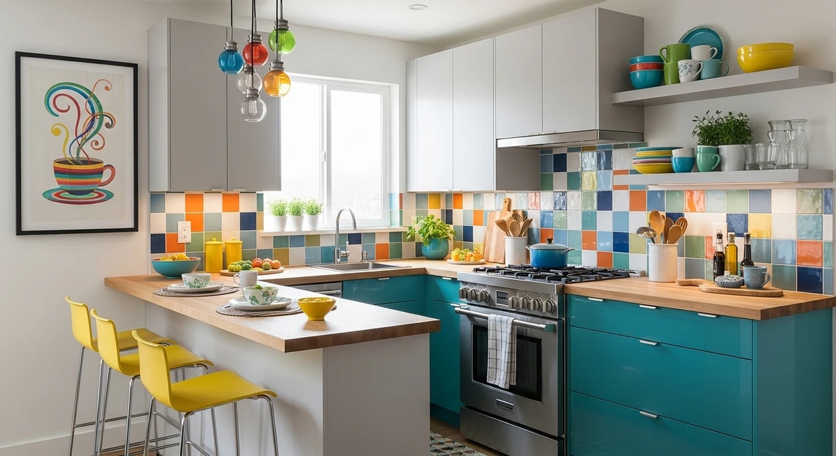 Decoração que é a cara de Gêmeos: cozinha compacta e cheia de personalidade por Imagem gerada por IA