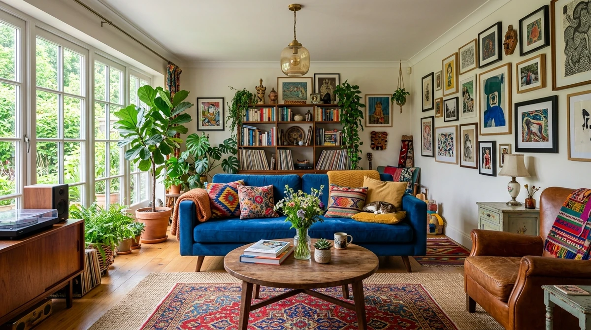 Decoração que é a cara de Gêmeos: sala moderna e colorida com mix de estilos por Imagem gerada por IA