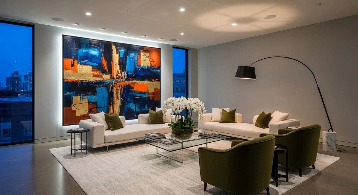 Decoração que é a cara de Leão: sala com obras de arte marcantes por Imagem gerada por IA