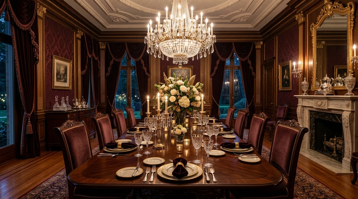 Decoração que é a cara de Leão: sala de jantar sofisticada para receber convidados por Imagem gerada por IA