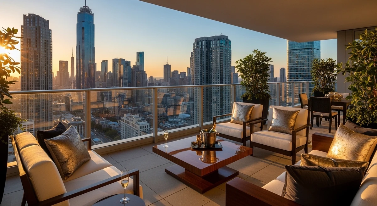 Decoração que é a cara de Leão: varanda com vista impressionante da cidade por Imagem gerada por IA