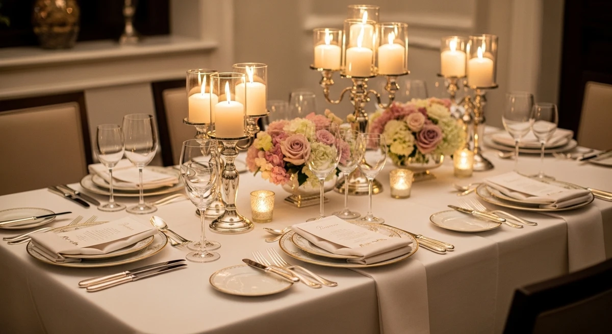 Decoração que é a cara de Libra: mesa de jantar refinada e delicada por Imagem gerada por IA