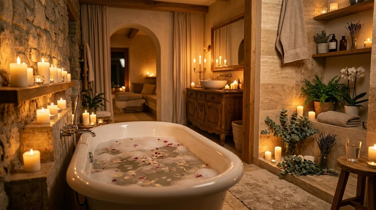 Decoração que é a cara de Peixes: banheiro estilo spa relaxante por Imagem gerada por IA