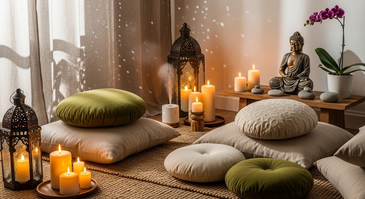 Decoração que é a cara de Peixes: cantinho de meditação ou introspecção por Imagem gerada por IA