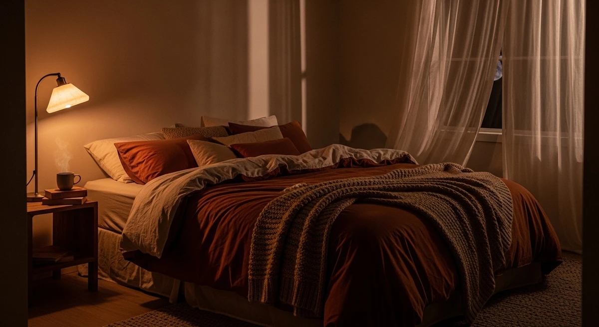 Decoração que é a cara de Peixes: quarto com iluminação indireta e clima íntimo por Imagem gerada por IA