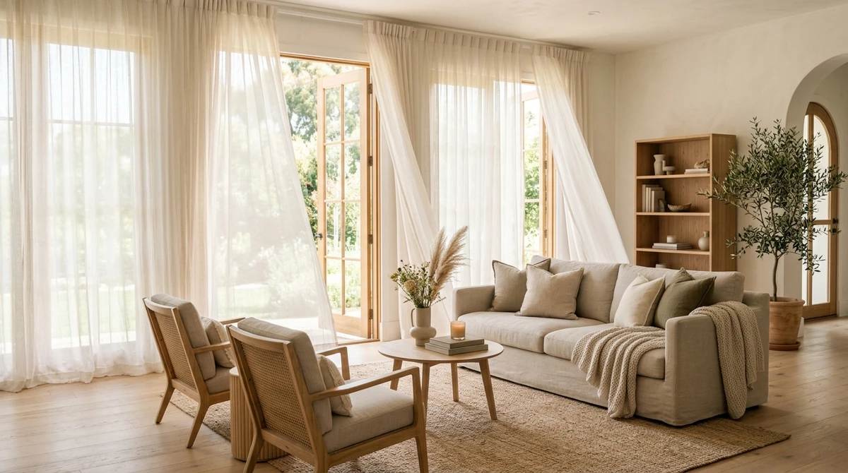 Decoração que é a cara de Peixes: sala com cortinas leves e movimento por Imagem gerada por IA