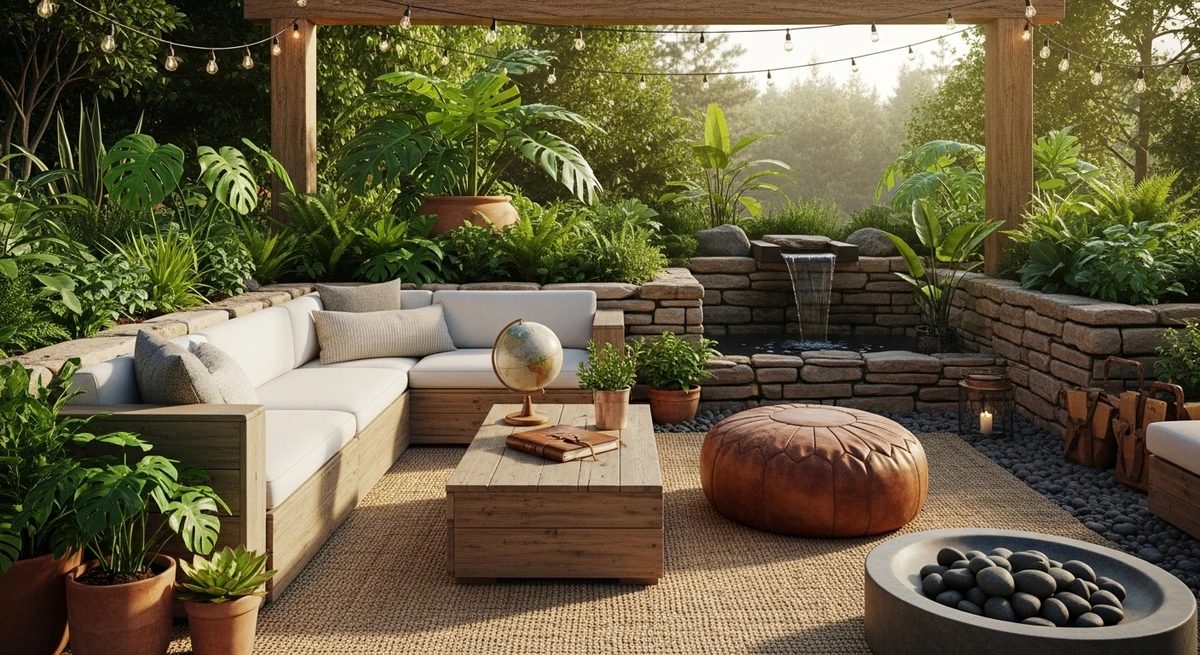 Decoração que é a cara de Sagitário: espaço externo com natureza por Imagem gerada por IA