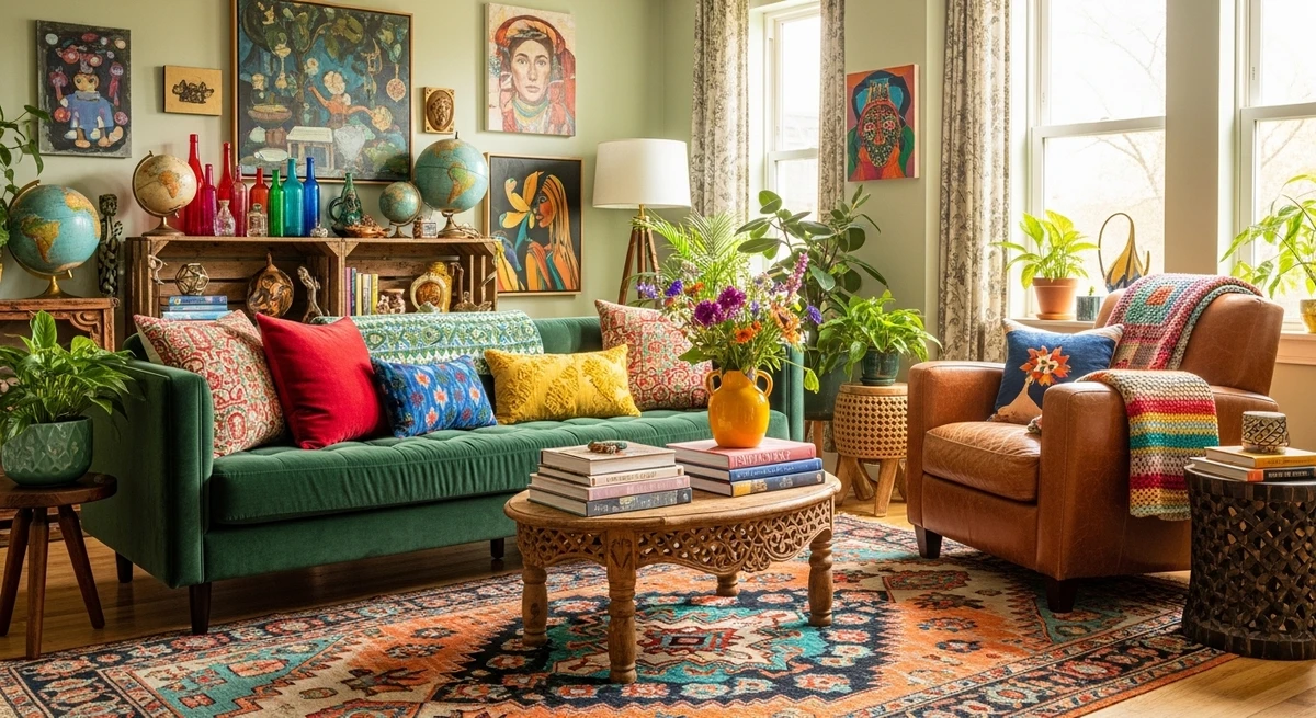 Decoração que é a cara de Sagitário: sala com decoração colorida e espontânea por Imagem gerada por IA