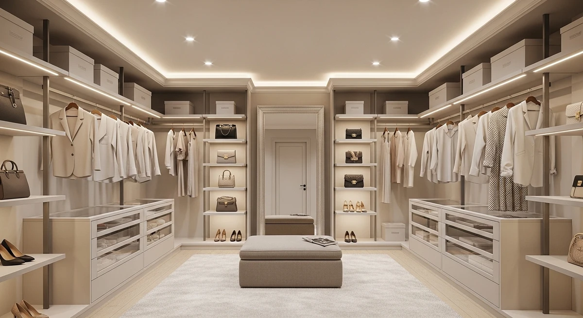 Decoração que é a cara de Touro: closet organizado e sofisticado por Imagem gerada por IA