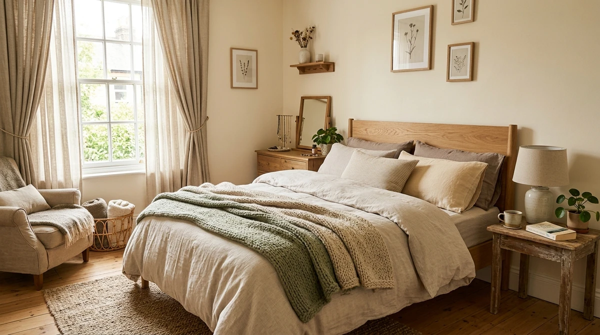 Decoração que é a cara de Touro: quarto confortável com tecidos macios por Imagem gerada por IA