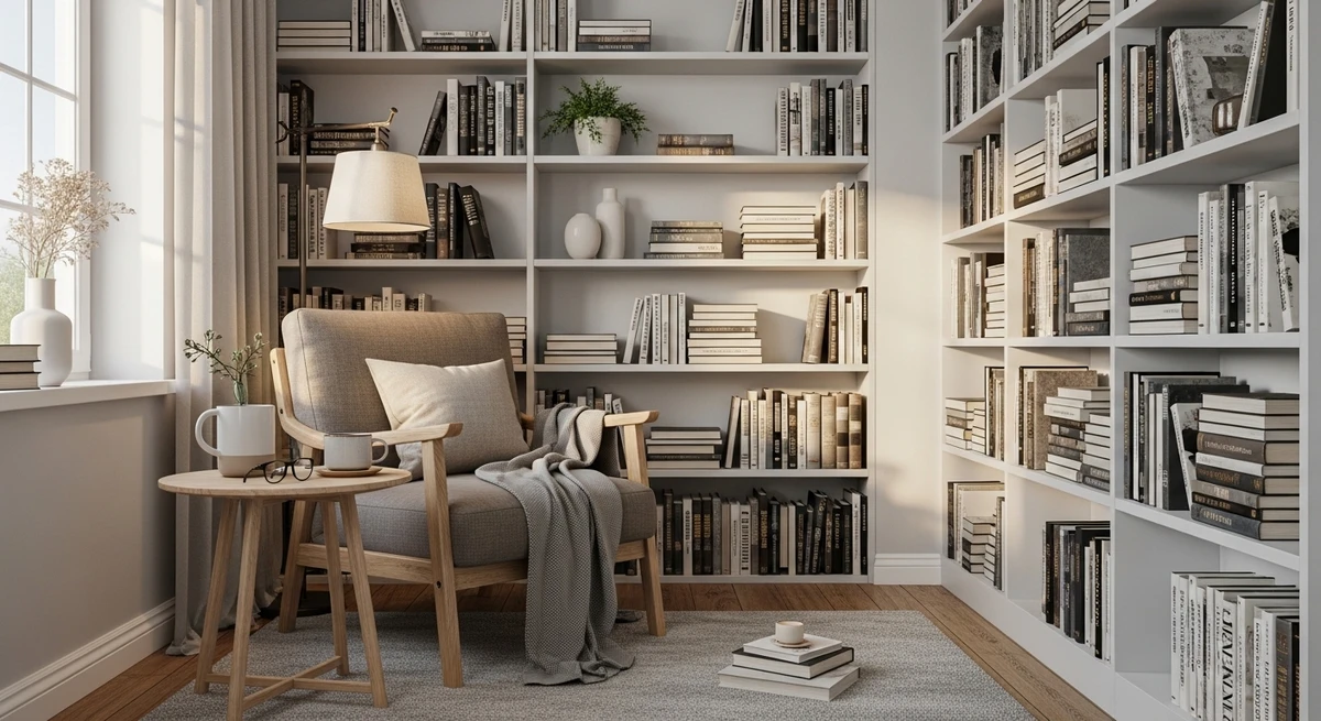 Decoração que é a cara de Virgem: cantinho de leitura tranquilo e organizado por Imagem gerada por IA