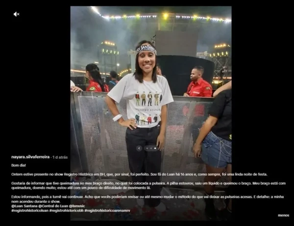 Fãs relatam queimaduras na pele após uso de pulseiras em show de Luan Santana em BH por Reprodução/Redes Sociais 