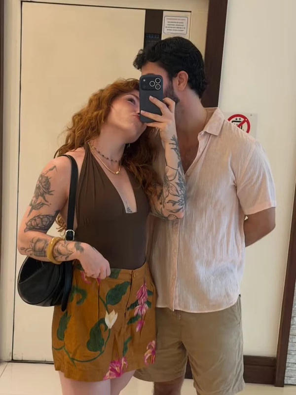 O ator Leo Bittencourt e a repórter Mariana Lo Turco por Reprodução/Instagram