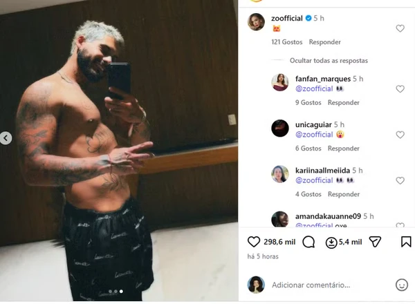 Foto de Zé Felipe ganhou comentário de Zoo, ex de Christian Figueiredo por Reprodução/Instagram