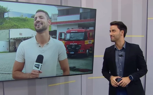 O repórter Felipe Sales e o apresentador Douglas Márcio