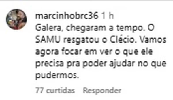 Ator e dublador Clecio Souto é socorrido após publicação preocupar fãs nas redes sociais por Reprodução/Redes Sociais 