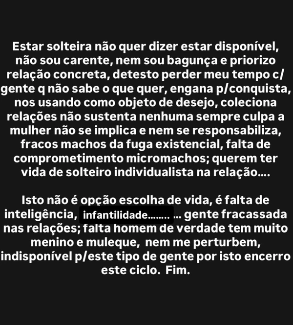 Desabafo de Quitéria Chagas sobre término com empresário por Reprodução/Instagram