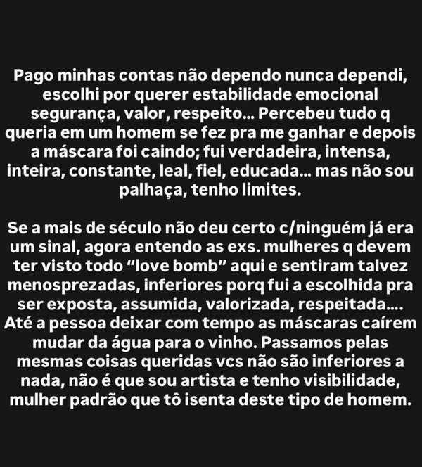 Desabafo de Quitéria Chagas sobre término com empresário por Reprodução/Instagram
