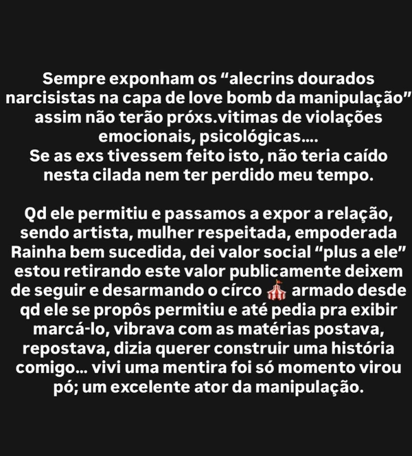 Desabafo de Quitéria Chagas sobre término com empresário por Reprodução/Instagram