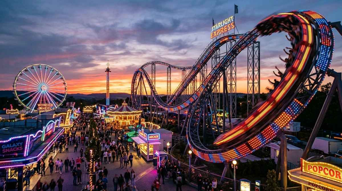 O date perfeito para Áries: parque de diversões cheio de energia por Imagem gerada por IA
