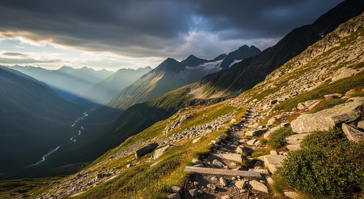 O date perfeito para Áries: trilha com vista dramática por Imagem gerada por IA