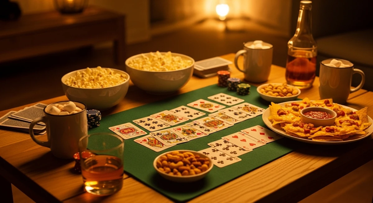 O date perfeito para Câncer: noite de jogos de cartas ou tabuleiro em casa por Imagem gerada por IA