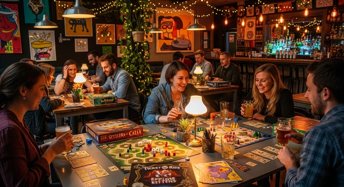 O date perfeito para Gêmeos: bar com jogos e clima descontraído por Imagem gerada por IA