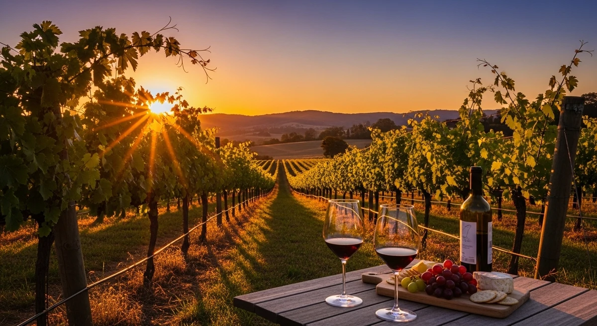 O date perfeito para Touro: degustação de vinhos em vinícola por Imagem gerada por IA