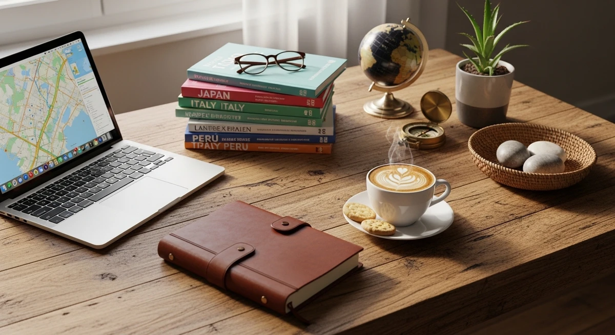 O date perfeito para Virgem: noite de planejamento de viagem juntos por Imagem gerada por IA