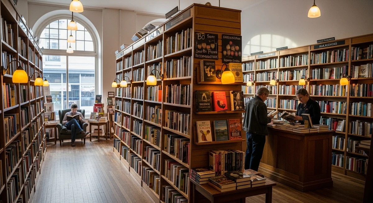 O date perfeito para Virgem: tarde em livraria organizada e silenciosa por Imagem gerada por IA