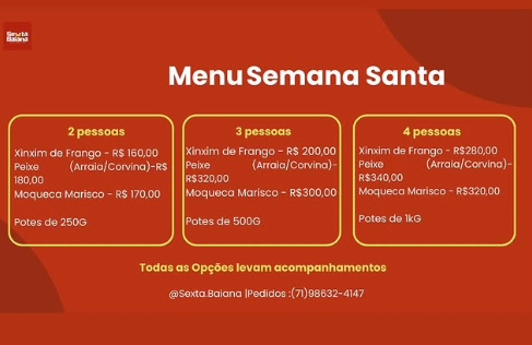 Cardápio Sexta Baiana por Divulgação