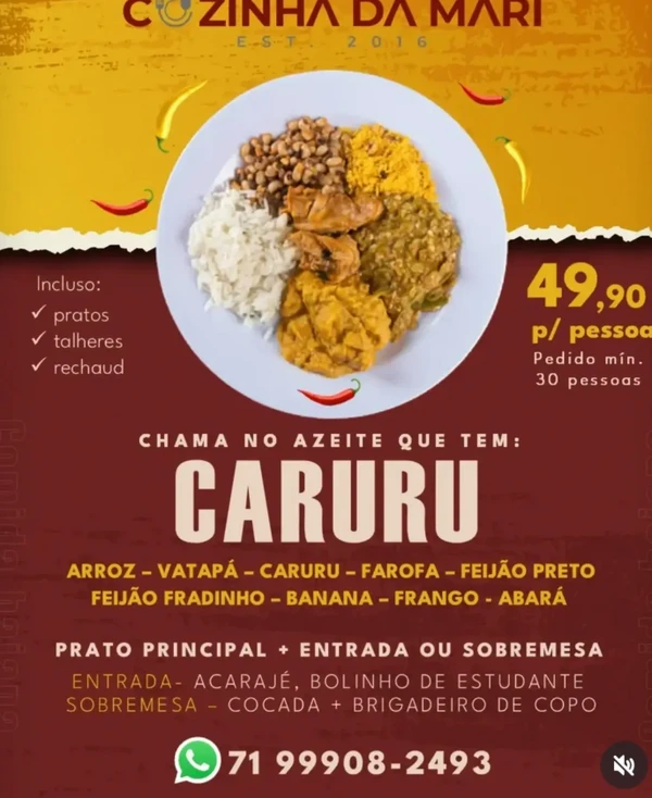 Cardápio Cozinha da Mari por Divulgação