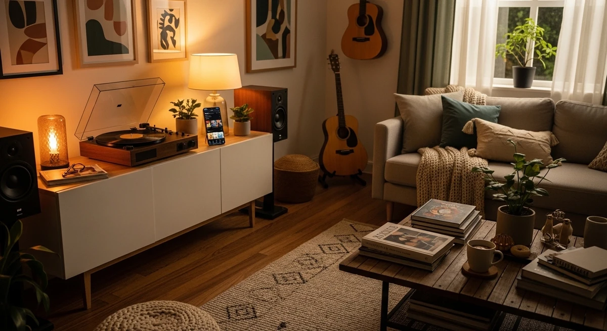 O date perfeito para Aquário: noite de música em casa por Imagem gerada por IA