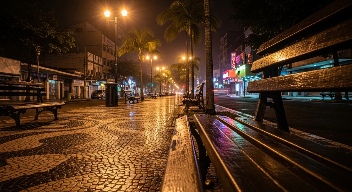 O date perfeito para Aquário: passeio noturno pela cidade com parada para observar o movimento por Imagem gerada por IA