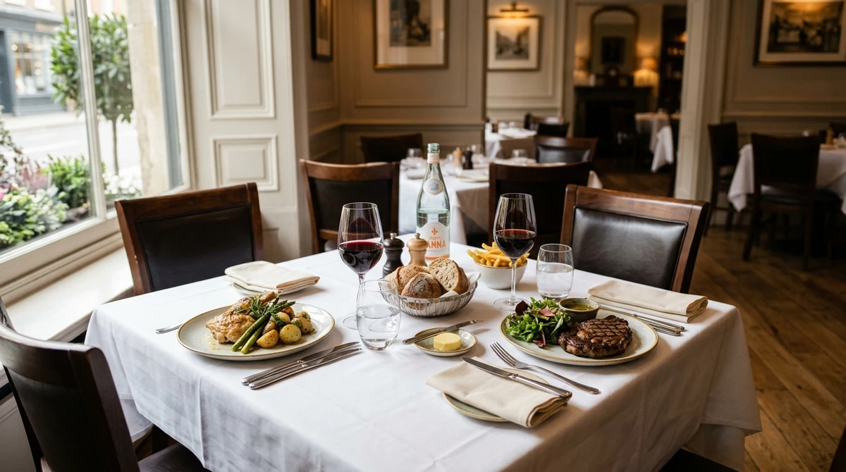 O date perfeito para Capricórnio: almoço bem servido em restaurante tradicional por Imagem gerada por IA