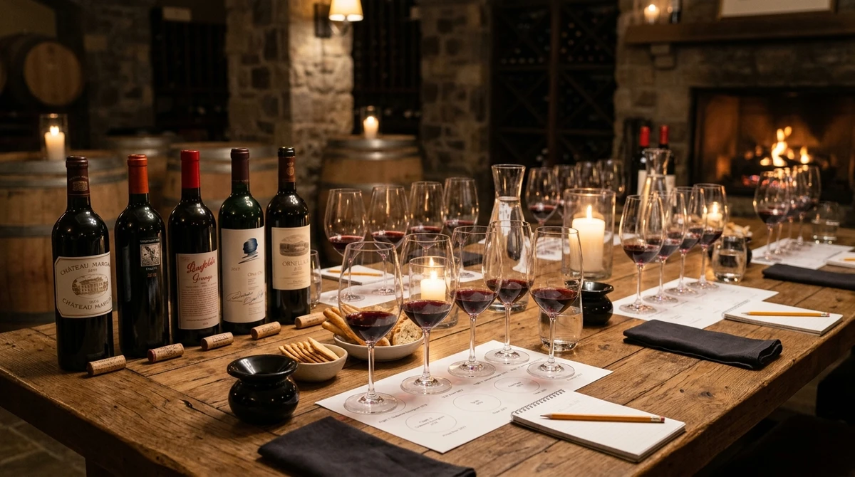 O date perfeito para Capricórnio: degustação de vinhos em ambiente elegante por Imagem gerada por IA