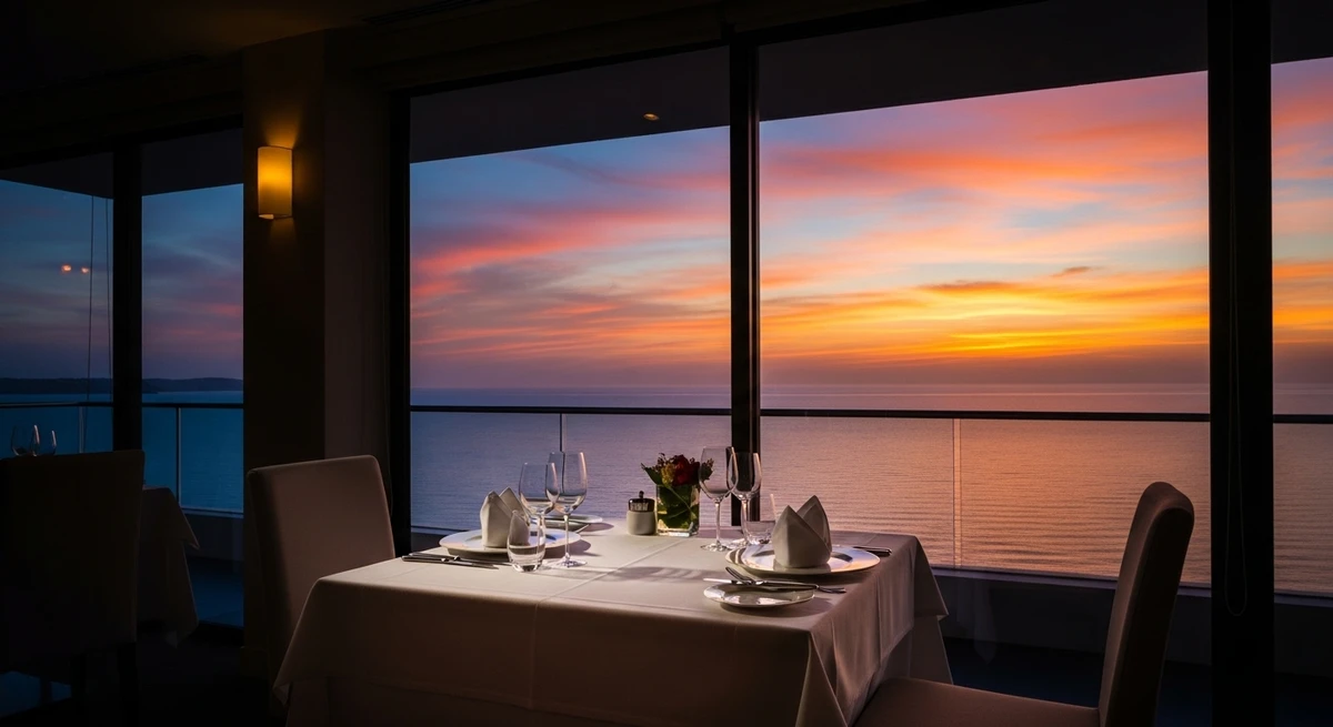 O date perfeito para Capricórnio: restaurante com vista bonita e clima mais reservado por Imagem gerada por IA