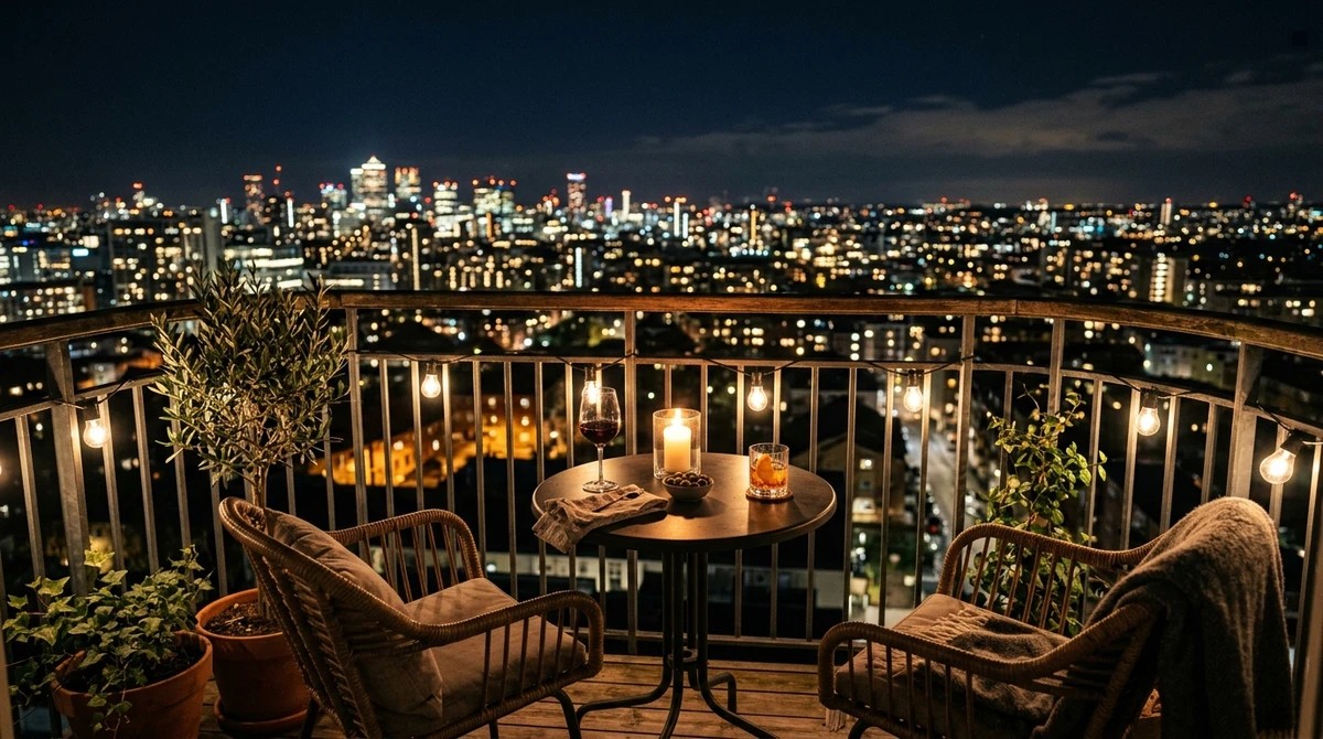 O date perfeito para Escorpião: conversa na varanda com drinks por Imagem gerada por IA