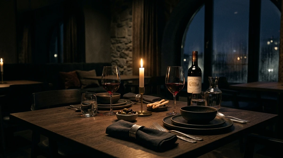 O date perfeito para Escorpião: jantar tarde da noite com clima silencioso por Imagem gerada por IA