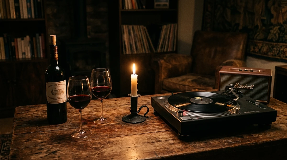 O date perfeito para Escorpião: noite de vinho com música ambiente por Imagem gerada por IA