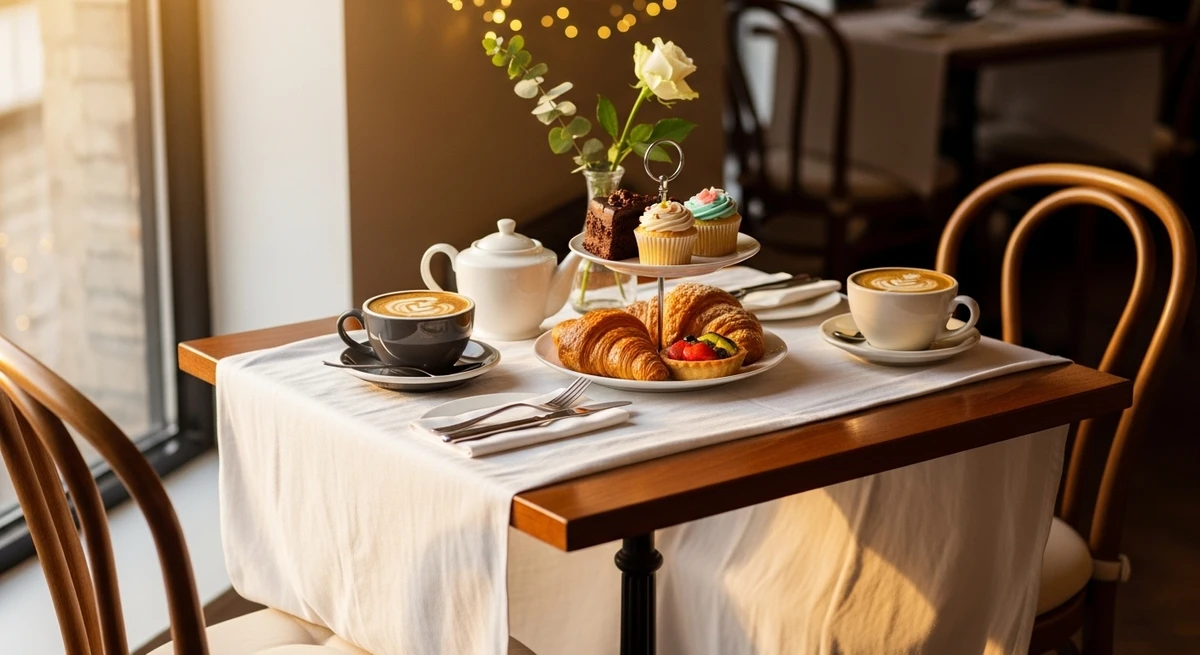 O date perfeito para Libra: café da tarde em cafeteria charmosa por Imagem gerada por IA