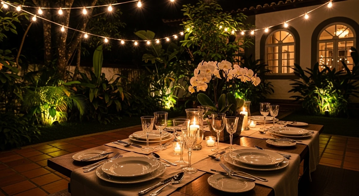 O date perfeito para Libra: jantar ao ar livre por Imagem gerada por IA