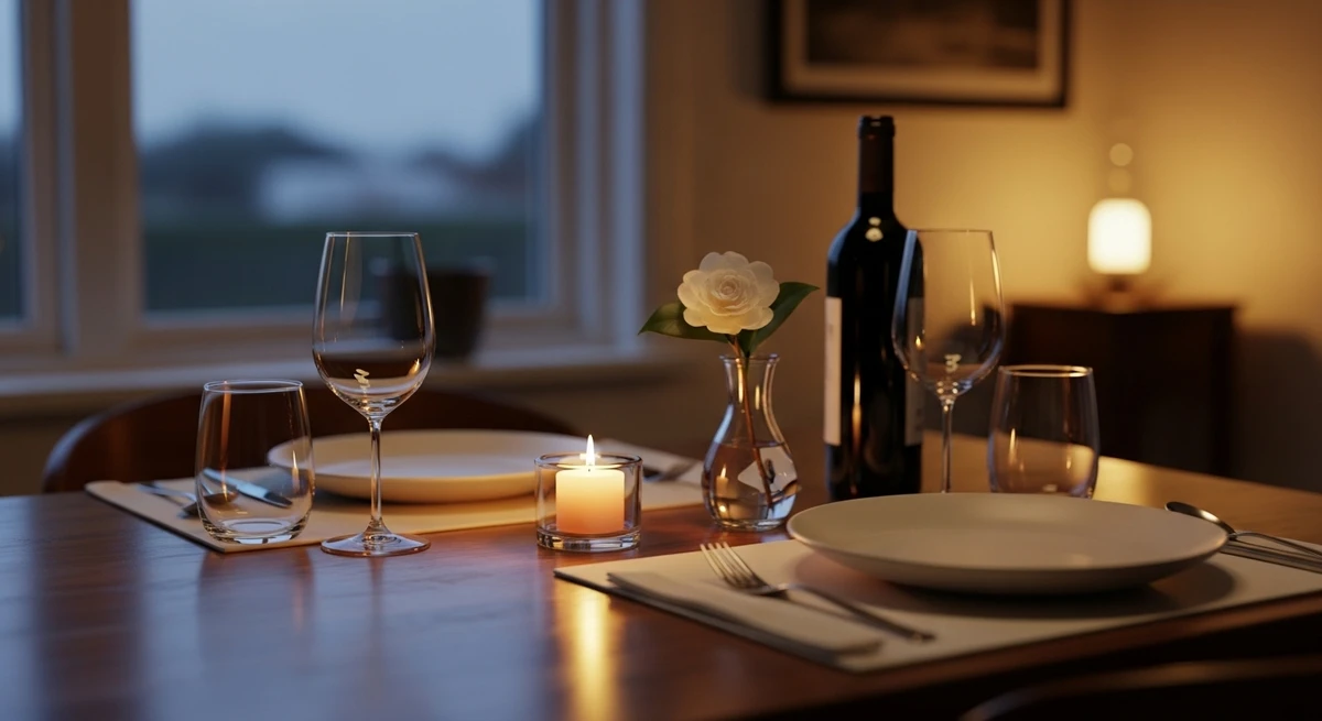 O date perfeito para Peixes: jantar leve com clima tranquilo e acolhedor por Imagem gerada por IA